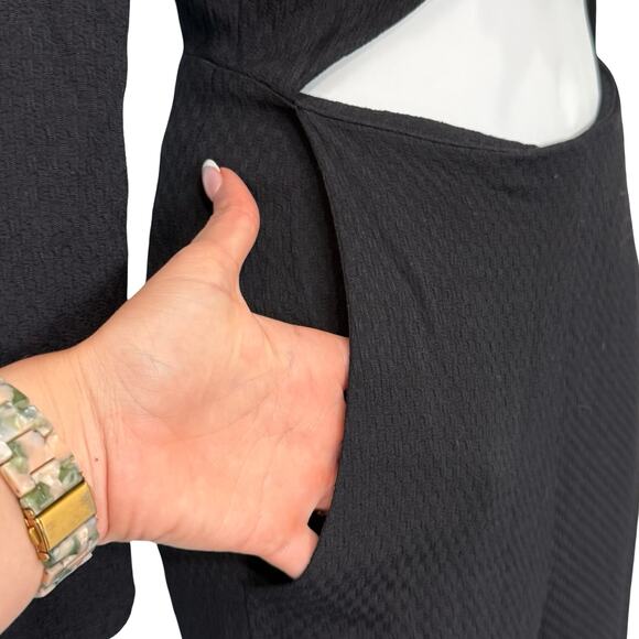 Reformation Black Ferris Textured Cut Out Tie Front Long Sleeve Jumpsuit size 0 - Picture 8 of 15